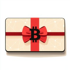 Gift Card with Bitcoin Logo and Red Ribbon for Cryptocurrency Enthusiasts and Celebrations