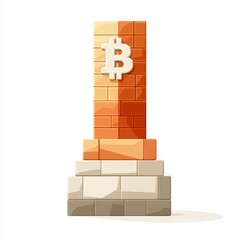 Abstract representation of cryptocurrency symbol on a stylish modern column with gradient colors and shadow effects