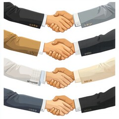 Professional Handshake Illustration Representing Business Agreements and Partnerships with Different Suit Styles
