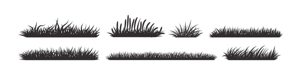 Grass set. Hand drawn grass borders, isolated on white background. Vector illustration.