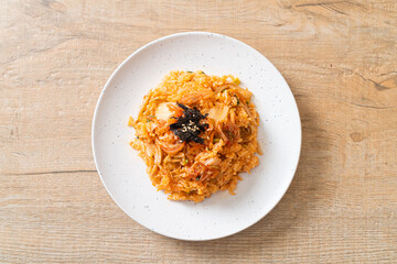 kimchi fried rice with seaweed and white sesame
