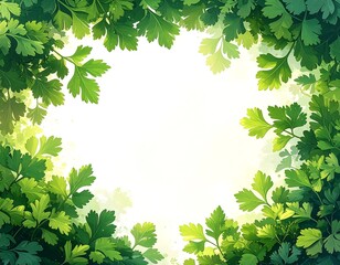 Green leaf frame, nature background for art and design, plant border