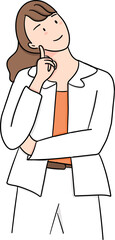 illustration of thoughtful business woman in white and orange suit