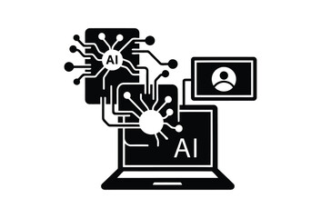 Vector illustration of artificial intelligence and network concept with laptop and connections