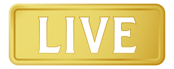 プレートに切り抜かれた「LIVE」の文字。白背景にベクターイラスト。