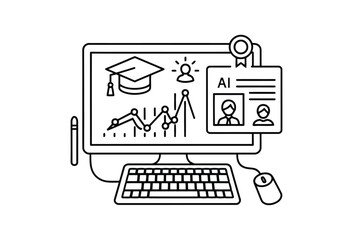 Vector illustration of ai and graduation concept illustration on computer screen