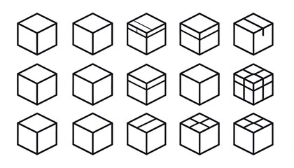 Line art isometric box variations