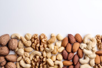 Obraz premium Mixed nuts (walnuts, almonds, cashews) arranged neatly