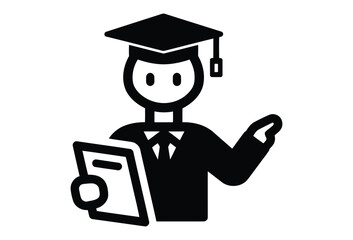 Vector illustration of graduate holding diploma and gesturing
