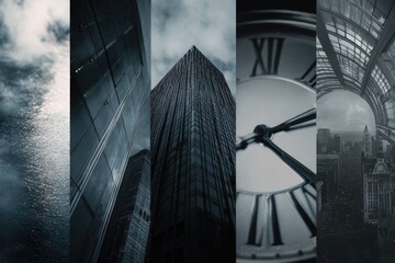 Naklejka premium Cityscape montage in grayscale
