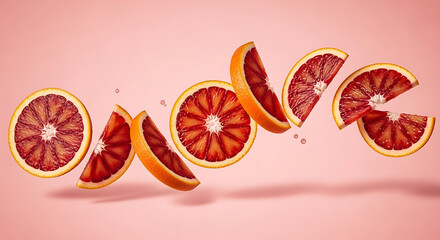 Vibrant Slices of Blood Orange Fruit in Motion.
