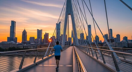 Obraz premium Urban Runner Sunrise City Bridge.