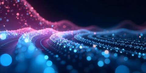 Fototapeta premium Abstract blue and pink lights forming a wave pattern, creating a futuristic and technological aesthetic, with a dark background