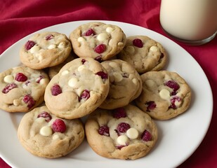 white chocolate chip raspberry cookies on a plate