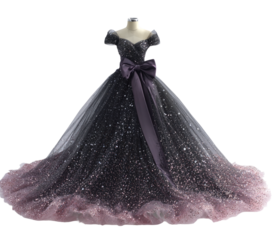 Elegant black and purple ombre ball gown isolated on transparent background, fashion