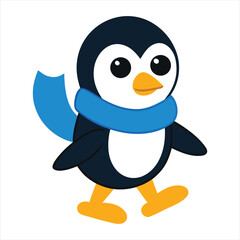 Fototapeta premium Cute Cartoon Penguin with Blue Scarf Vector