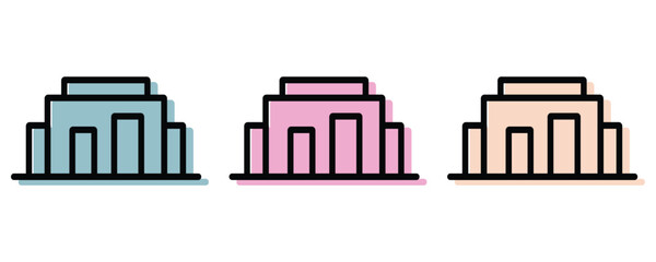 Showroom icon vector set, colorful display showroom icon vector set in trendy flat style illustration isolated on white background.