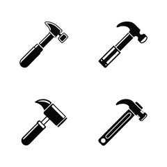 Four Black Hammer Icons on White Background tool construction 2