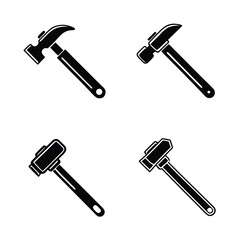 Four Black Hammer Icons on White Background tool construction 4