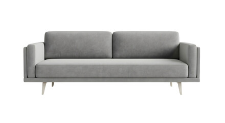 Fototapeta premium Modern gray sofa with patterned cushions and light wooden legs
