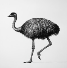 Detailed Emu Pencil Drawing on White
