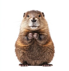 Cute Groundhog Standing Against White Background