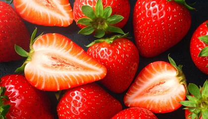 Vibrant Strawberry Harvest, Fresh Fruit, Farmers' Market, Photography, Natural Light, Close-Up, Healthy Eating