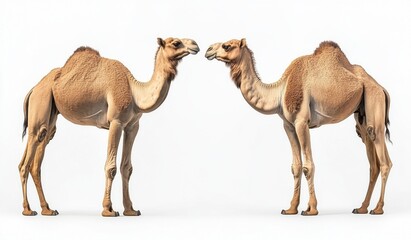 Camel Pair Facing Each Other on White