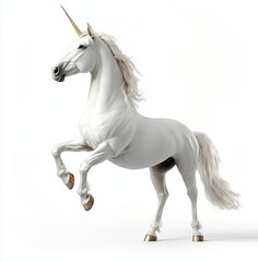 Majestic Unicorn Rearing on White Background