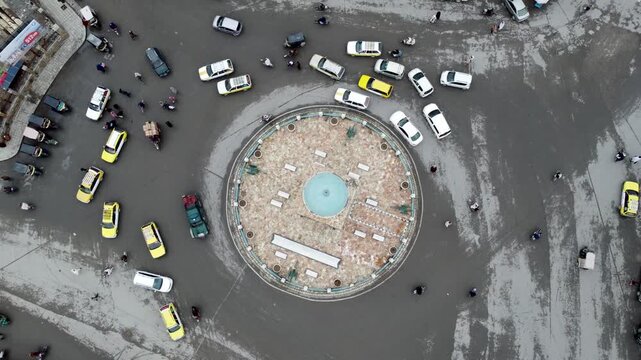 Kandahar Martyrs square Shaheedano Chowk (Shaheedan Square) - blue shrine Afghanistan for liberation of Afghanistan from brits in top down drone shot