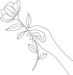 Hand holding flower line art vector