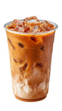 iced coffee latte on a plastic glass | transparent png