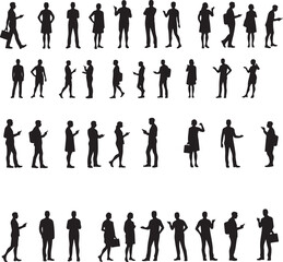 Collection of black human silhouettes in various poses and actions