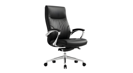 Executive black leather office chair with chrome accents