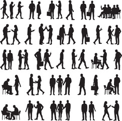 Collection of Black Silhouettes of People in Various Poses