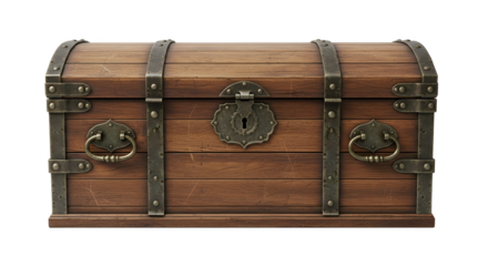 Antique wooden treasure chest with metal accents
