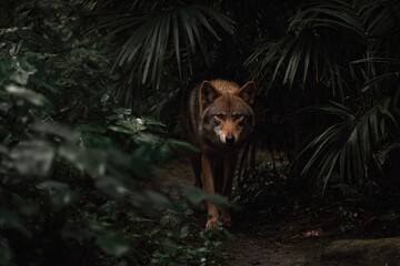 A coyote in a dense jungle
