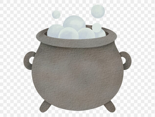 Witch cauldron spooky potion kawaii cartoon Halloween illustration Vector.