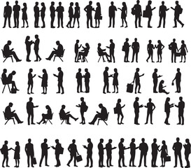 Diverse group of people silhouettes interacting and using devices
