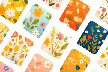 Arrangement Of Colorful Floral Patterned Rectangular Shapes Against A Black Backdrop Abstract Illustration