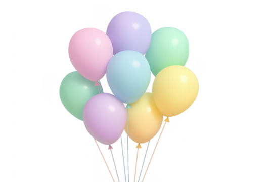Bunch of pastel balloons floating with transparent background