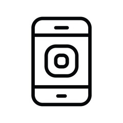 Smart phone with apps line icon, mobile technology and communication symbol, simple outline style on white background