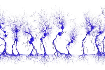 Abstract Digital Representation of Neural Network with Blue Tones on Transparent Background