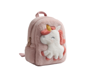 Cute unicorn backpack for kids isolated on transparent background
