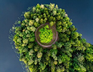 Forested island surrounded by blue water
