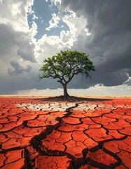 Lone tree over dry, cracked earth