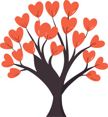 Obraz premium Whimsical tree with bright orange heart shaped leaves on white background