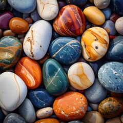 Polished, colorful assortment of stones