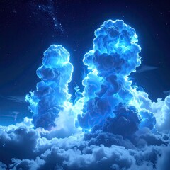 Blue clouds tower under night sky