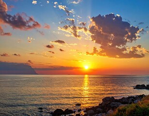 Golden sunset over tranquil ocean waters